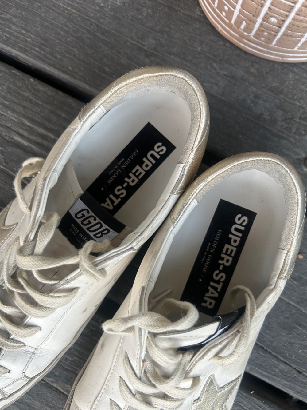 Golden Goose White Leather Super Star Sneakers - Picture 2 of 7